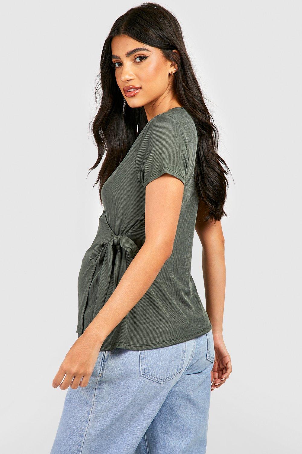 Maternity Rib Wrap Nursing Short Sleeve Top