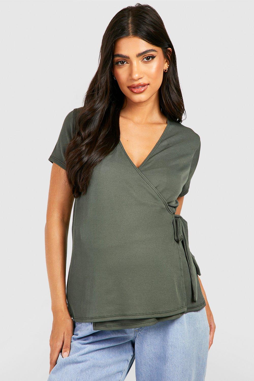 Buy Boohoo Maternity Ribbed Wrap Nursing Short Sleeves Top In