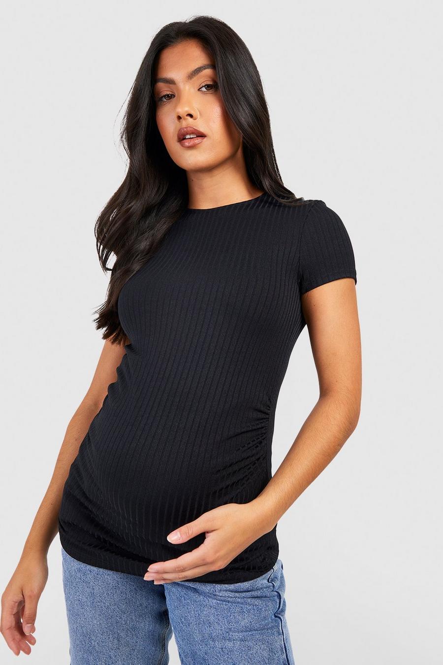 Maternité - T-shirt de grossesse côtelé, Black