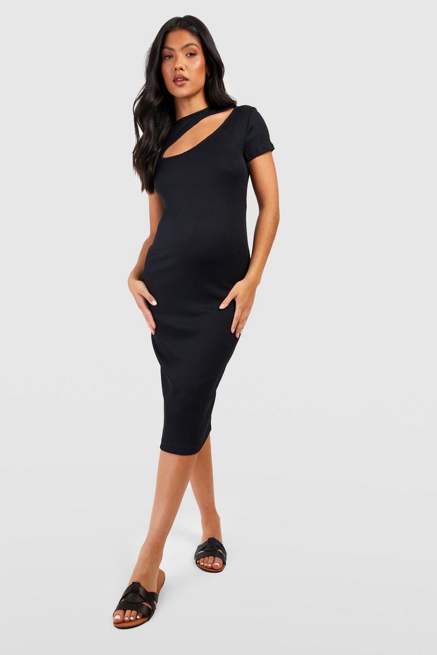 Black Maternity Cut Out Short Sleeve Bodycon Dress image number 1