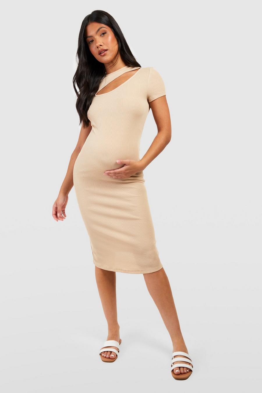 Stone Maternity Cut Out Short Sleeve Bodycon Dress image number 1