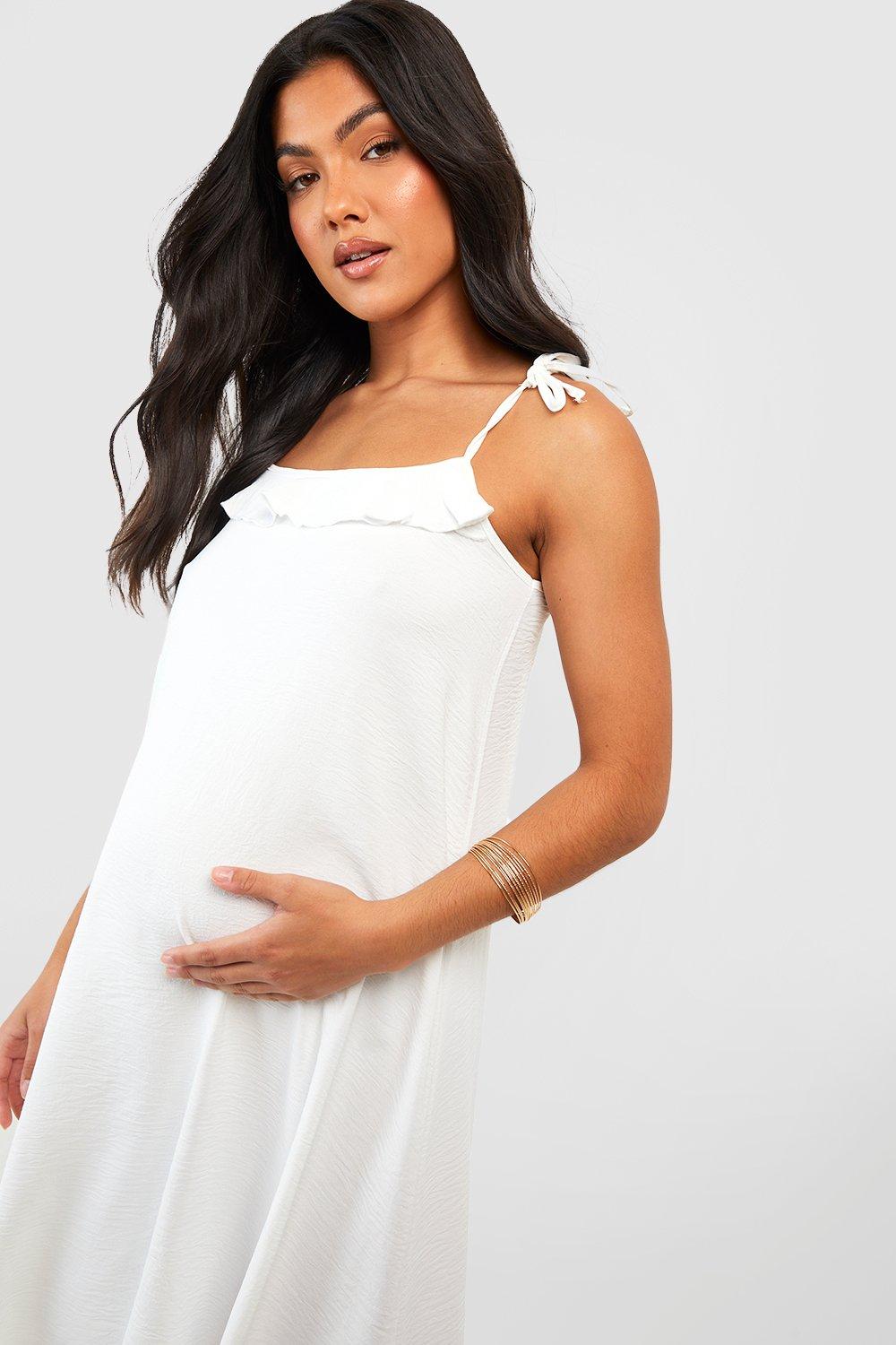 Buy Boohoo Maternity Linen Look Tie Strap Midaxi Dress In Cream