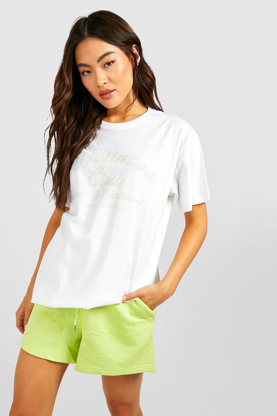 White Oversized Wellness Club T-Shirt Met Print image number 1