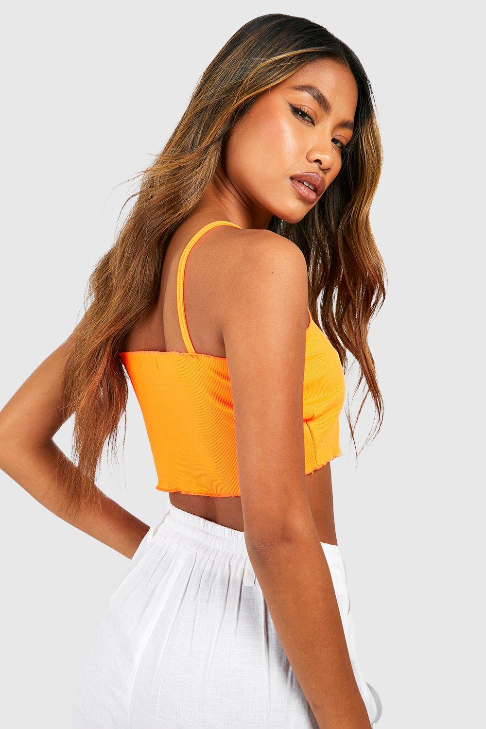 Lyush Orange High Neck Rib Crop Top For Girls