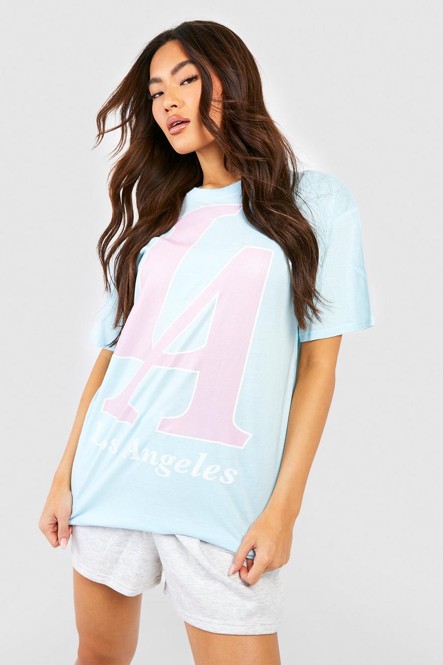 Blue Los Angeles Printed Oversized T-shirt image number 1