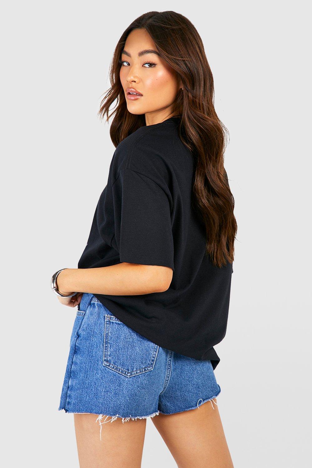 Boohoo Petite California Oversized Washed T Shirt in Black