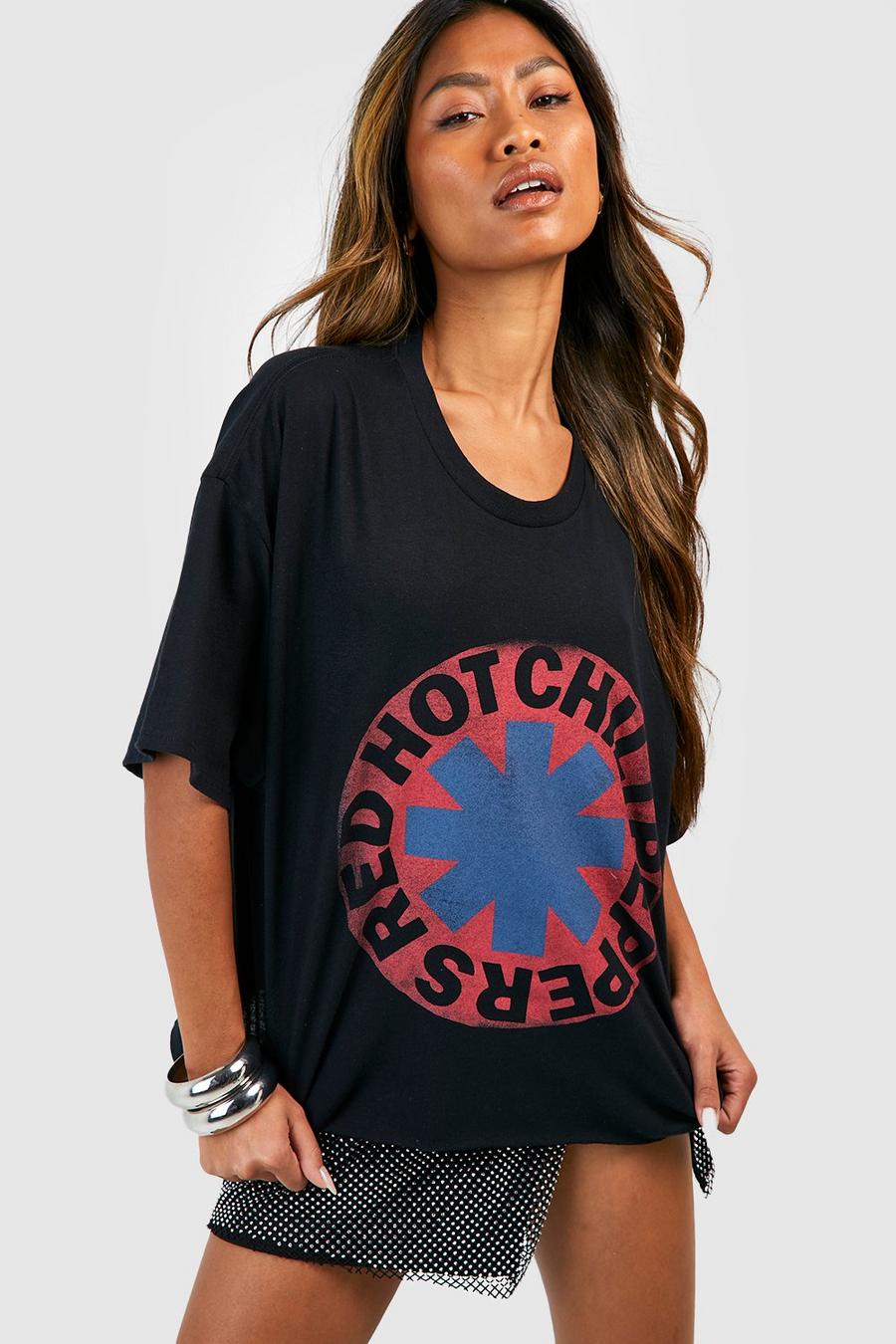 Black Red Hot Chili Peppers Cropped License Band T-Shirt image number 1