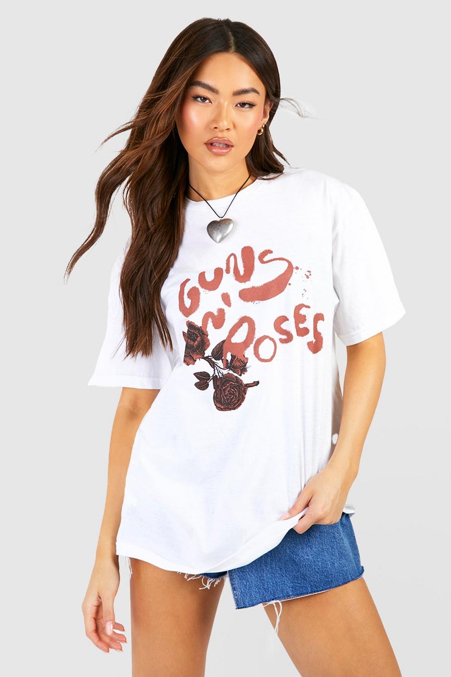 Ecru vit Guns N Roses Band T-shirt