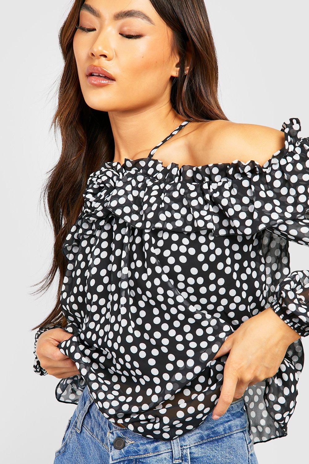 Women's Polka Dot Corsage Swing Top | Boohoo UK