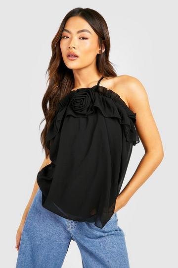 Corsage Halter Swing Top black