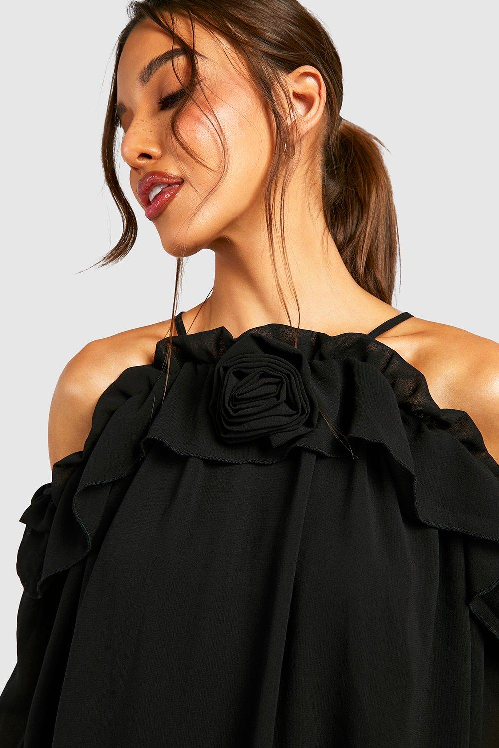 Corsage Cold Shoulder Swing Mini Dress