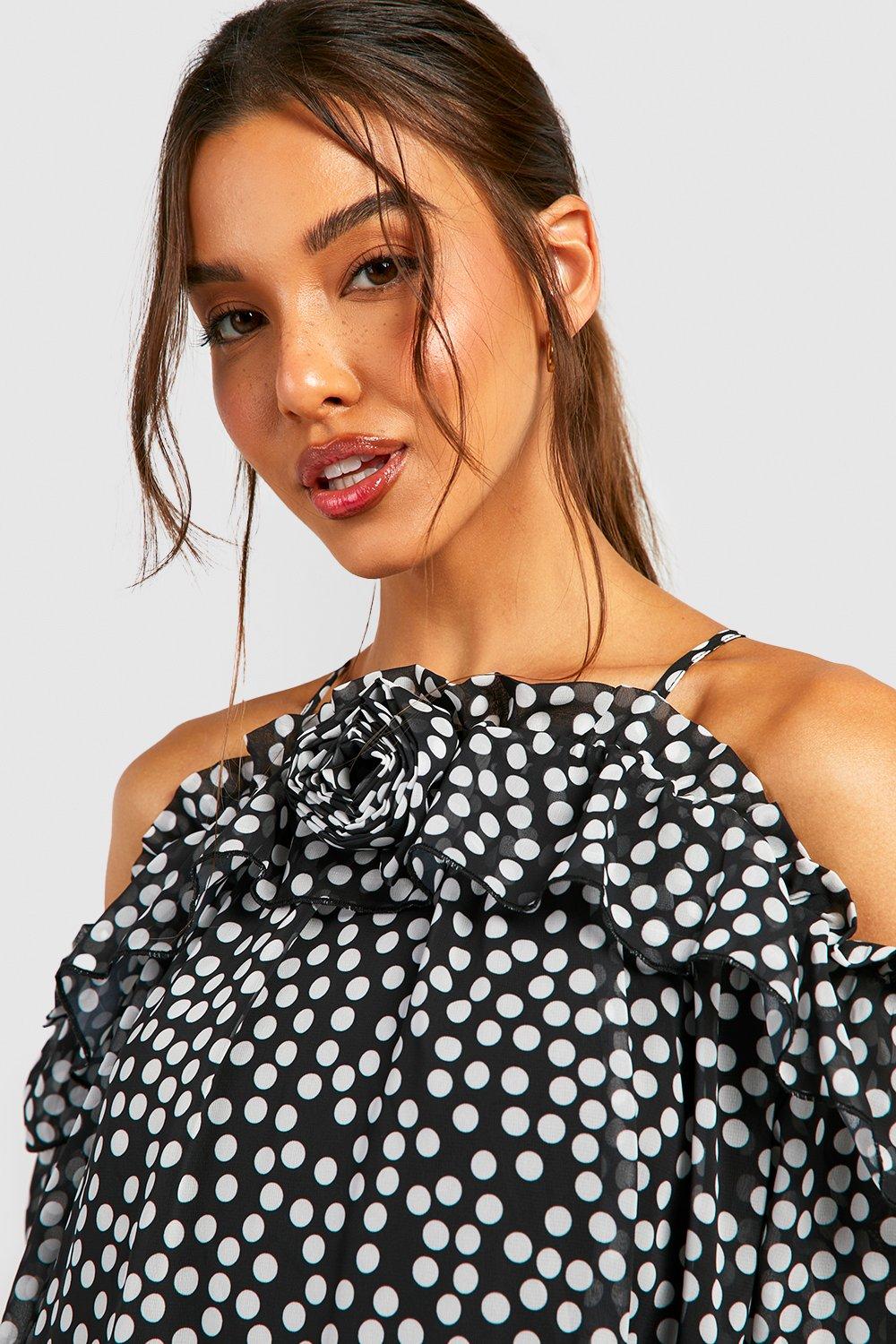 Polka Dot Corsage Cold Shoulder Maxi Dress boohoo