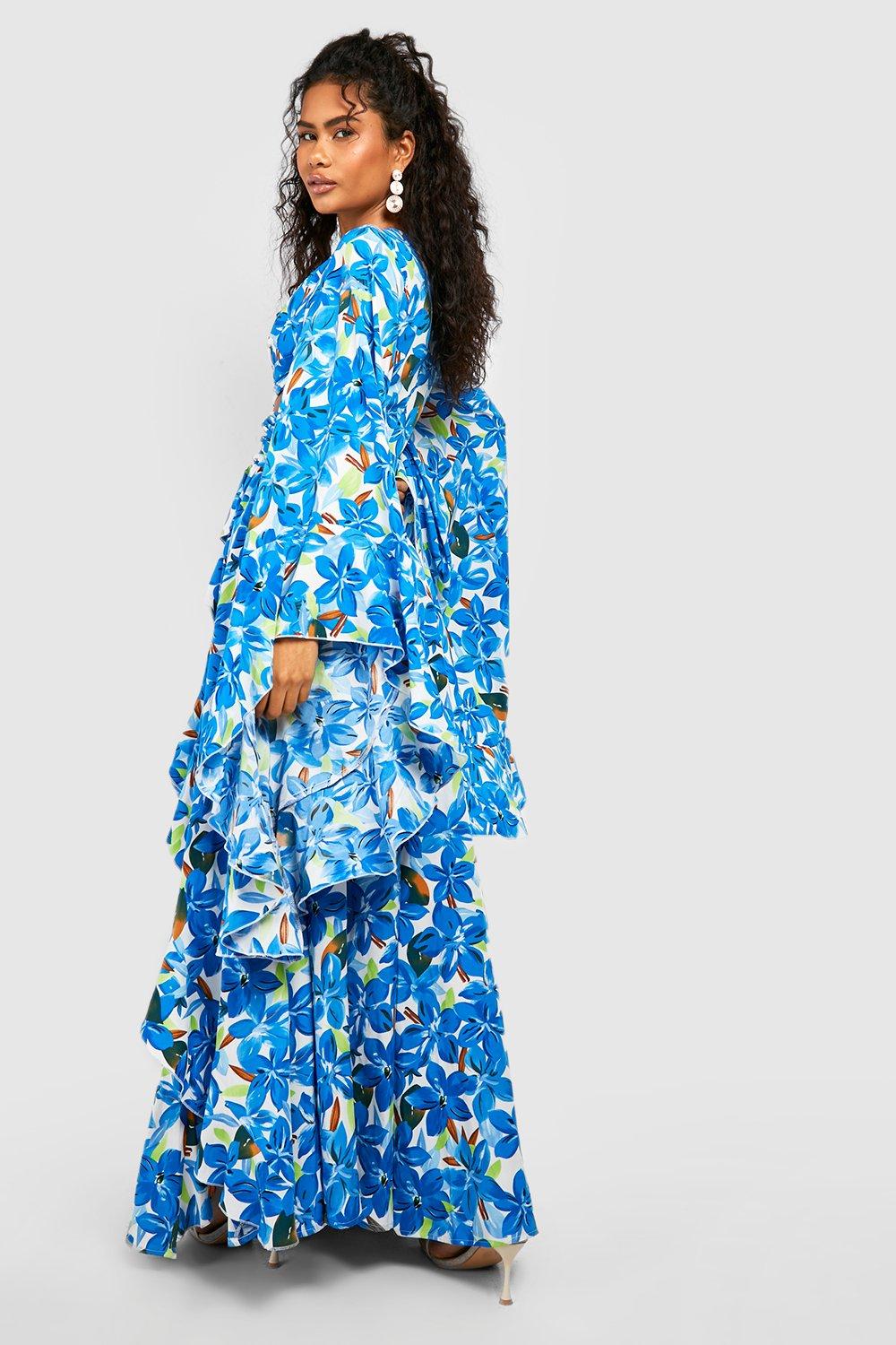 Blue floral best sale chiffon maxi dress