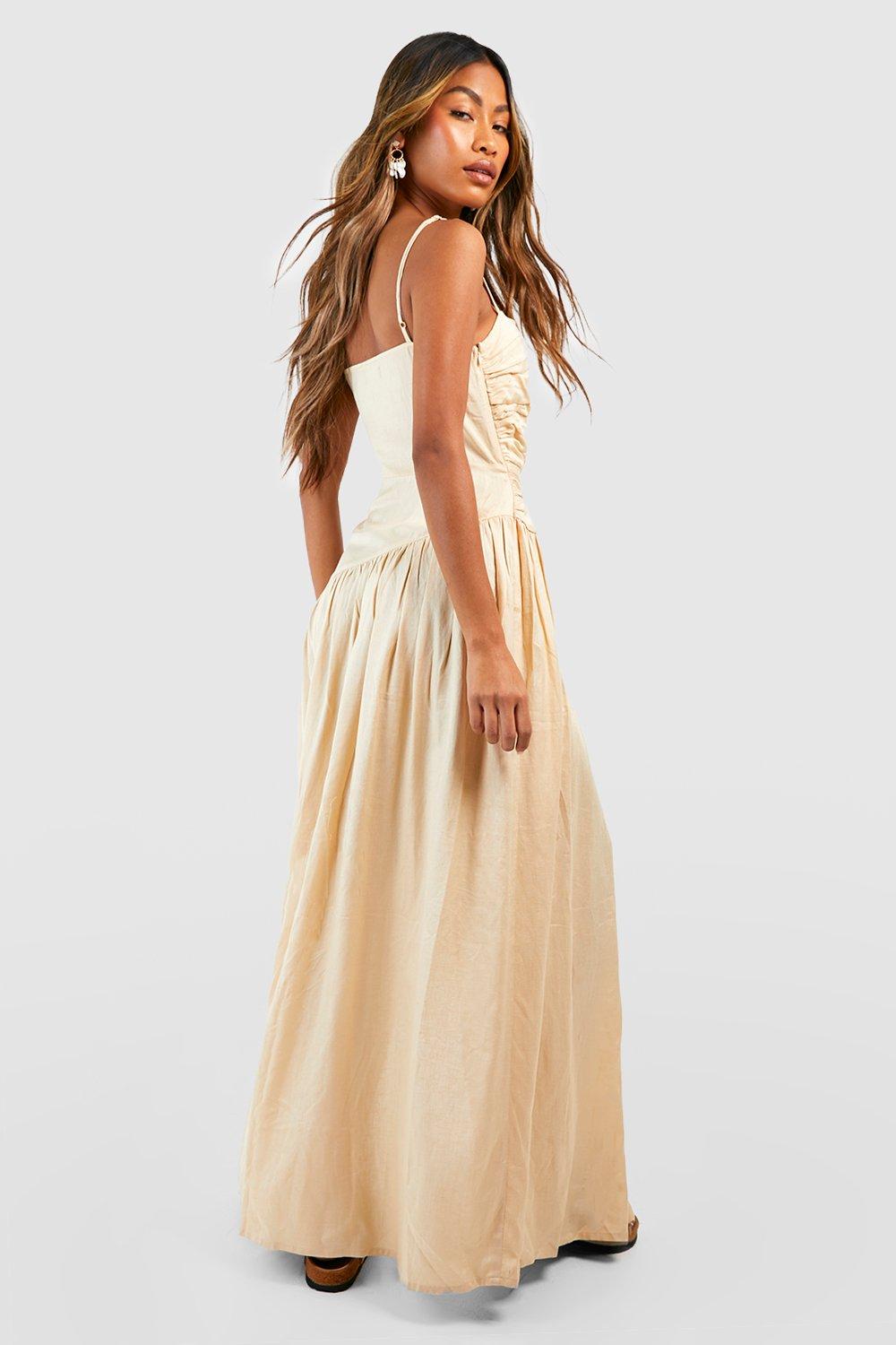 Linen Asymmetric Waist Detail Maxi Dress