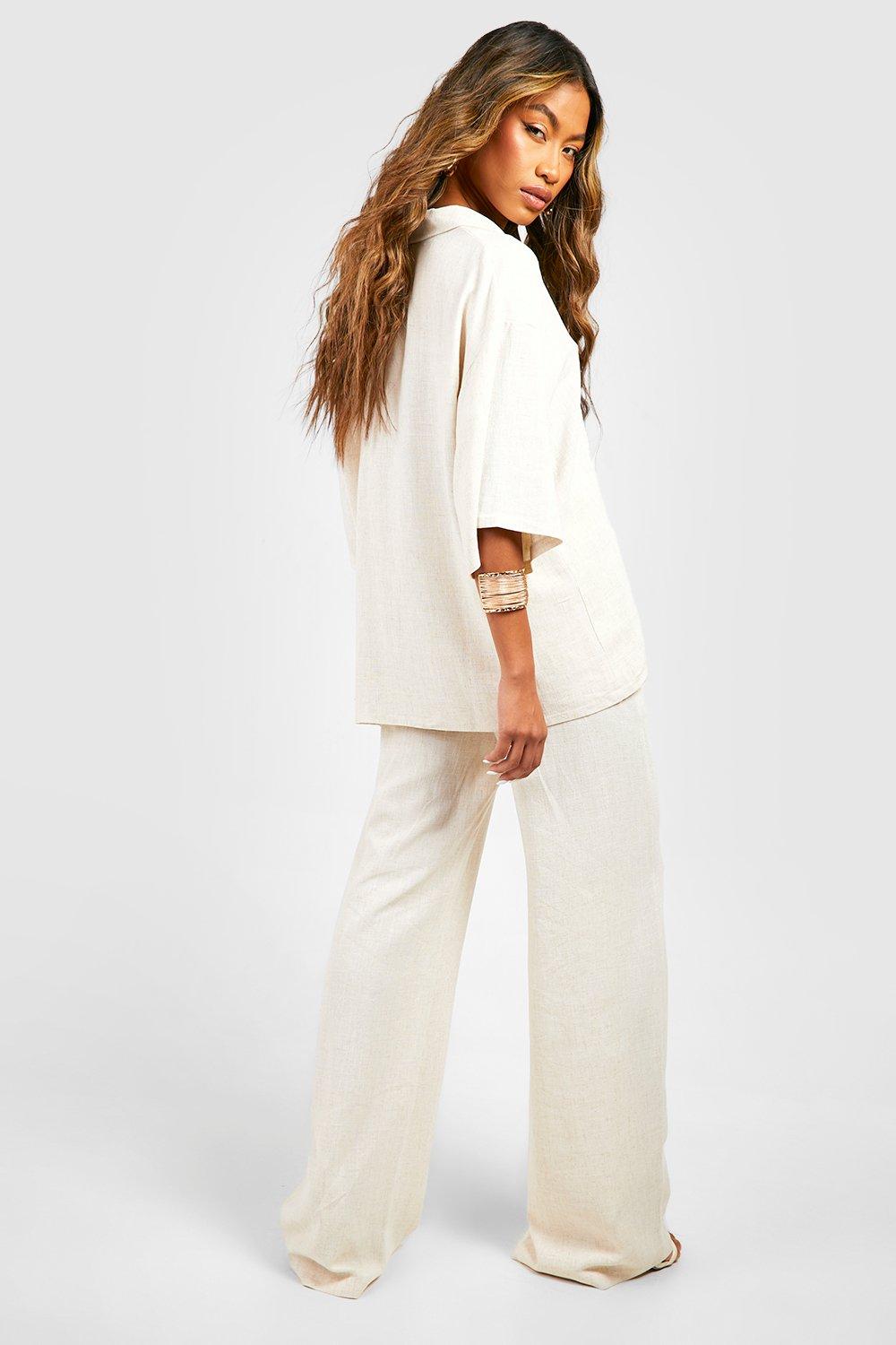 Women's wide leg linen trousers uk top