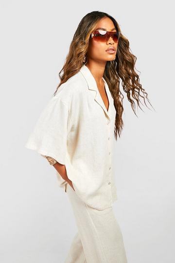 Short Sleeve Linen Look Shirt stone