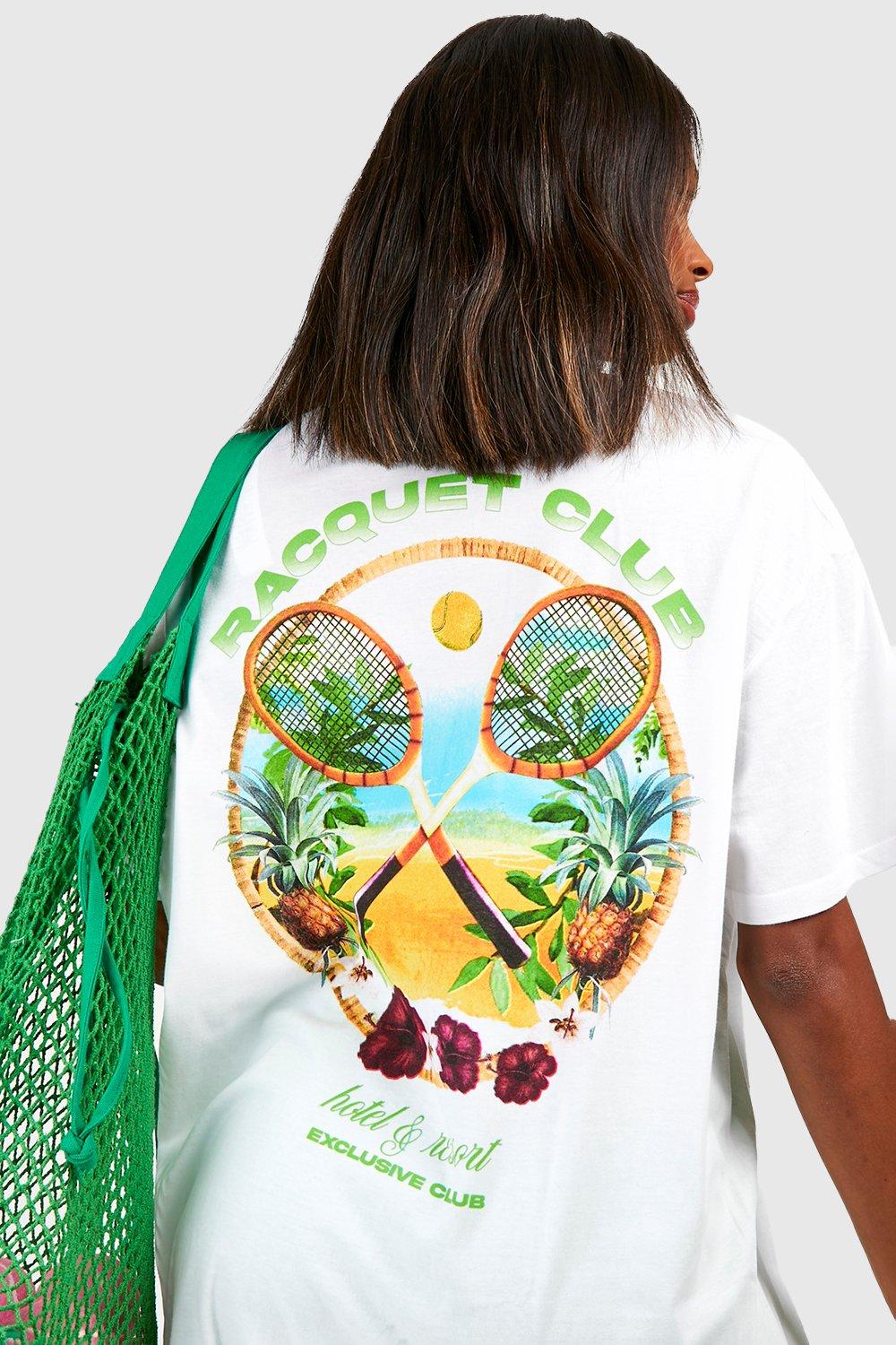 Racquet Club Front And Back Print Oversized T-Shirt | Boohoo