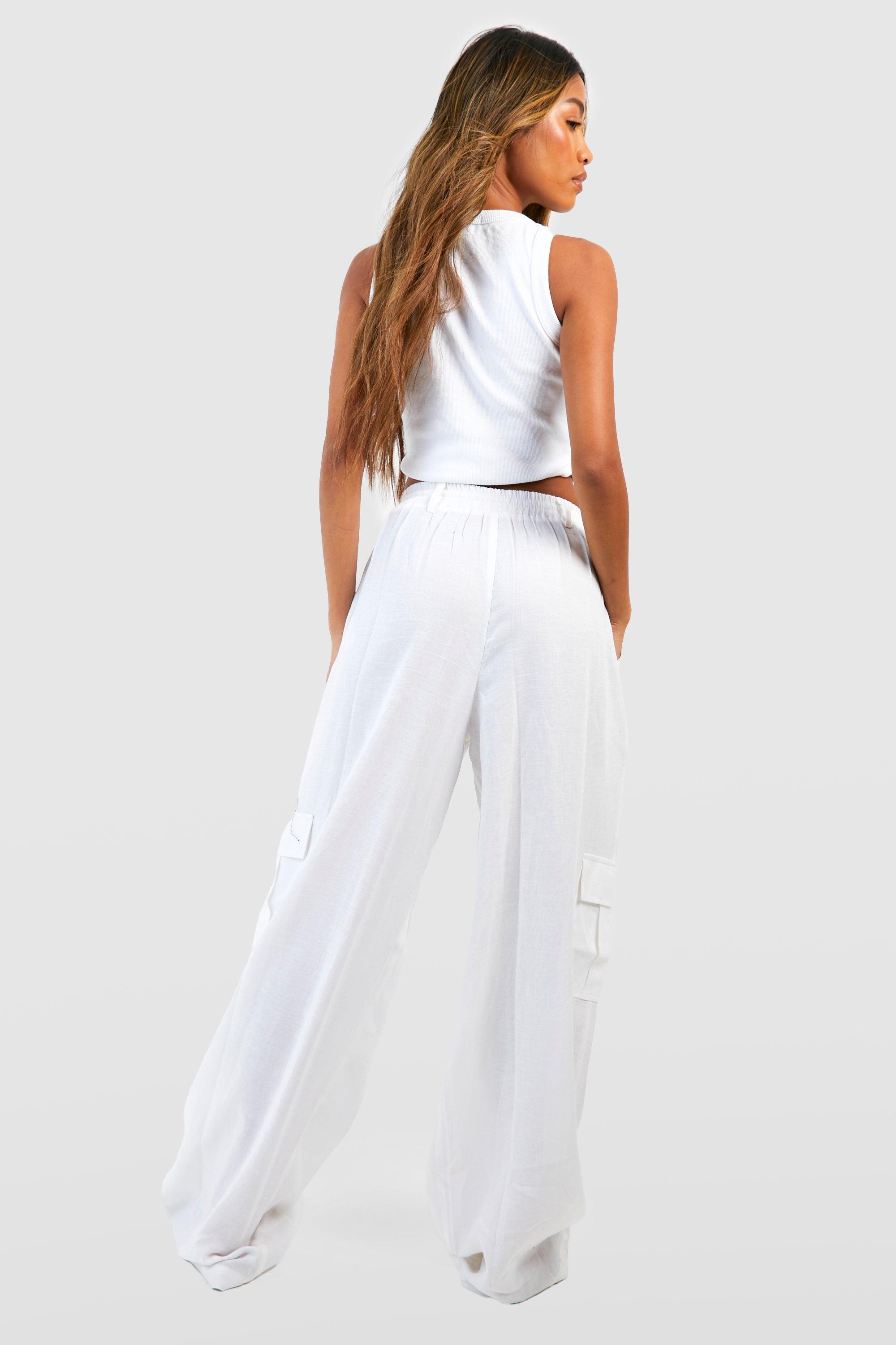 Linen Wide Leg Cargo Pants