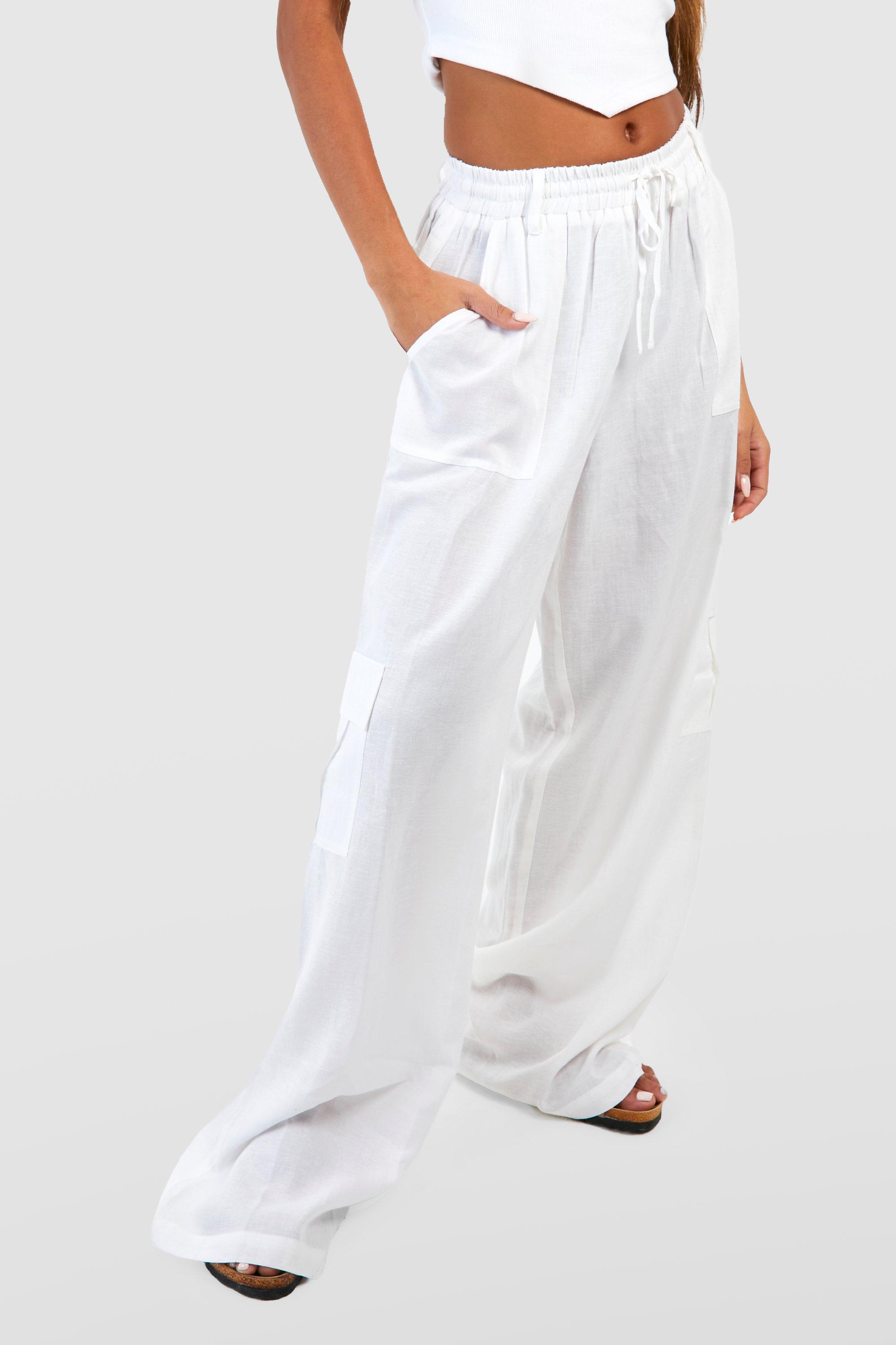 Linen Wide Leg Cargo Pants