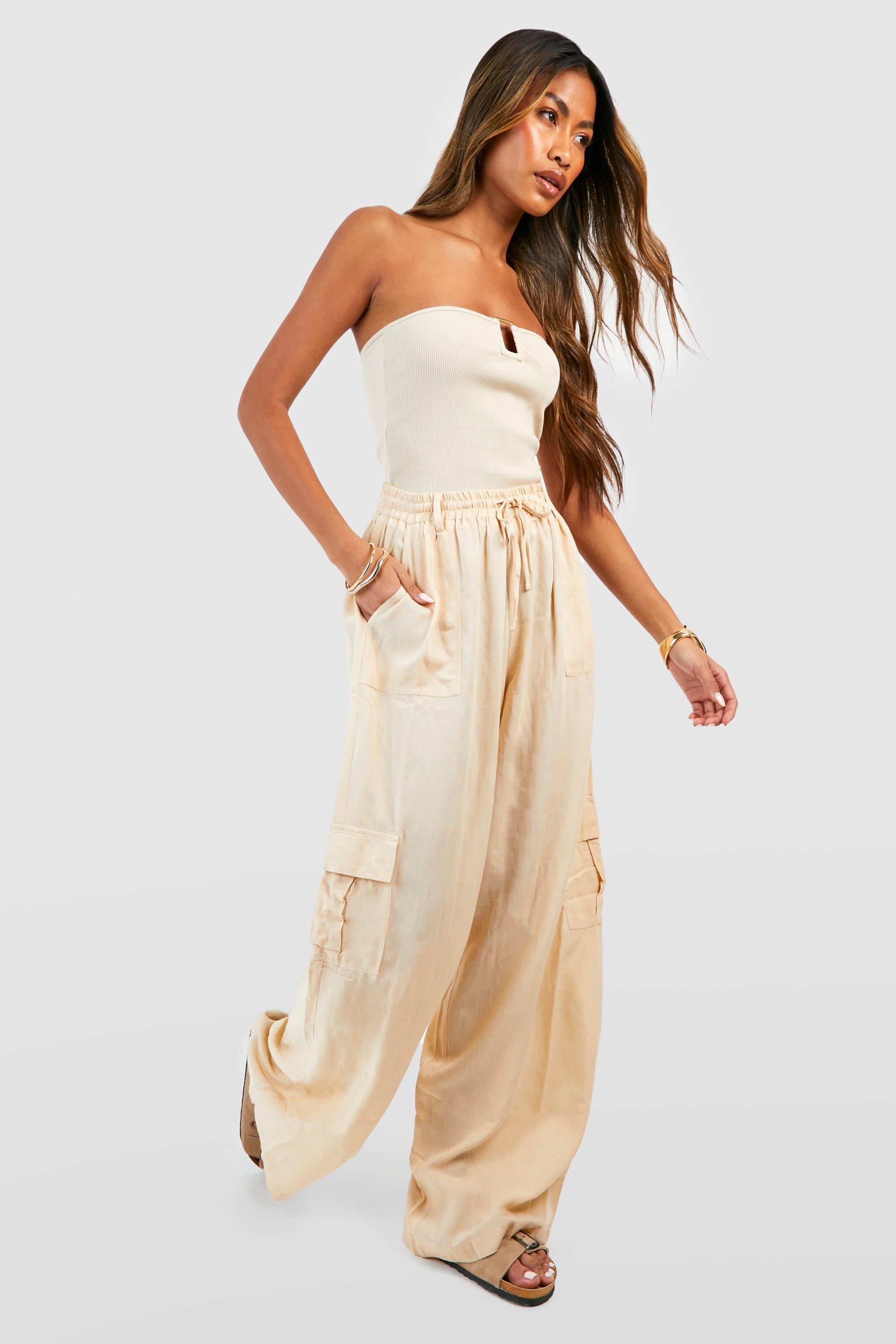 Pantalon cargo lin femme new arrivals