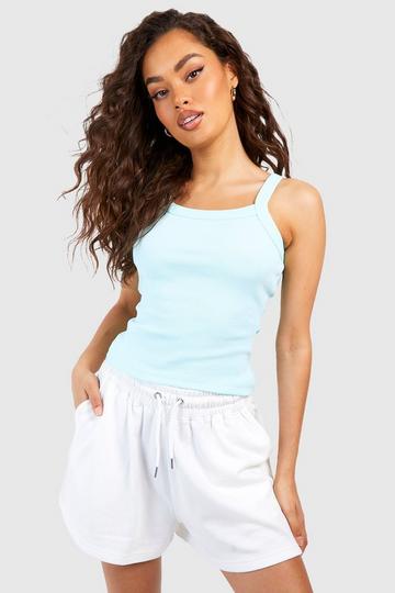 Turquoise Blue Thick Binding Curved Strap Rib Tank Top
