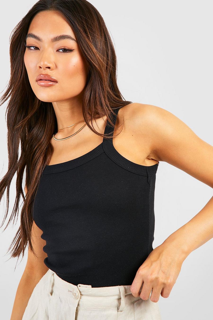 Black Thick Binding Curved Strap Rib Tank Top image number 1