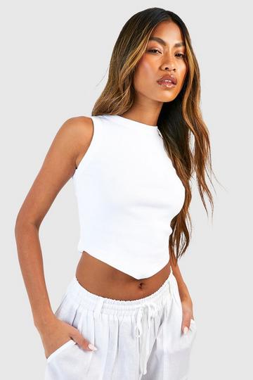 Thick Binding V Hem Rib Tank Top white