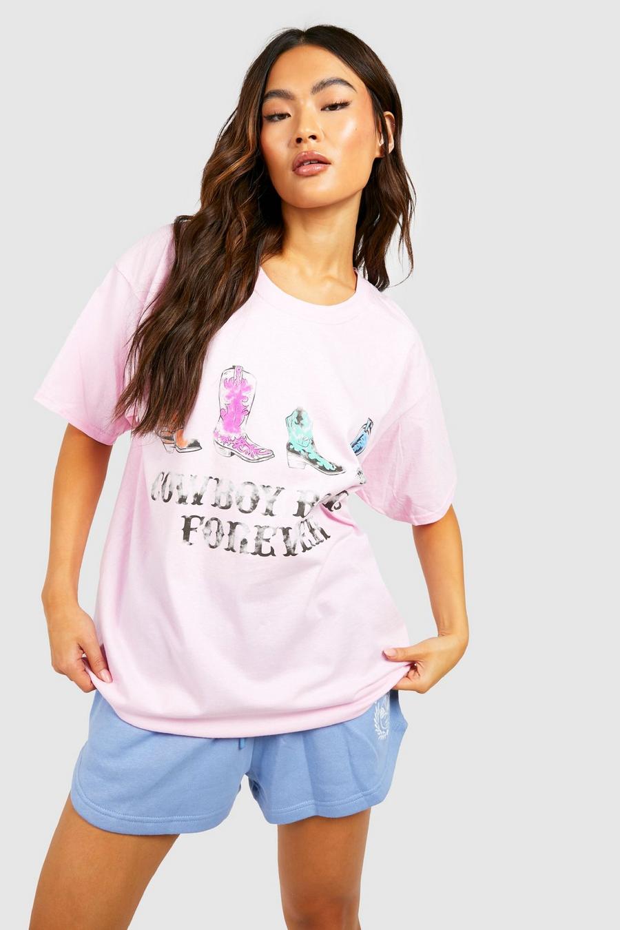 Light pink Cowboy Boots Oversized Printed T-shirt