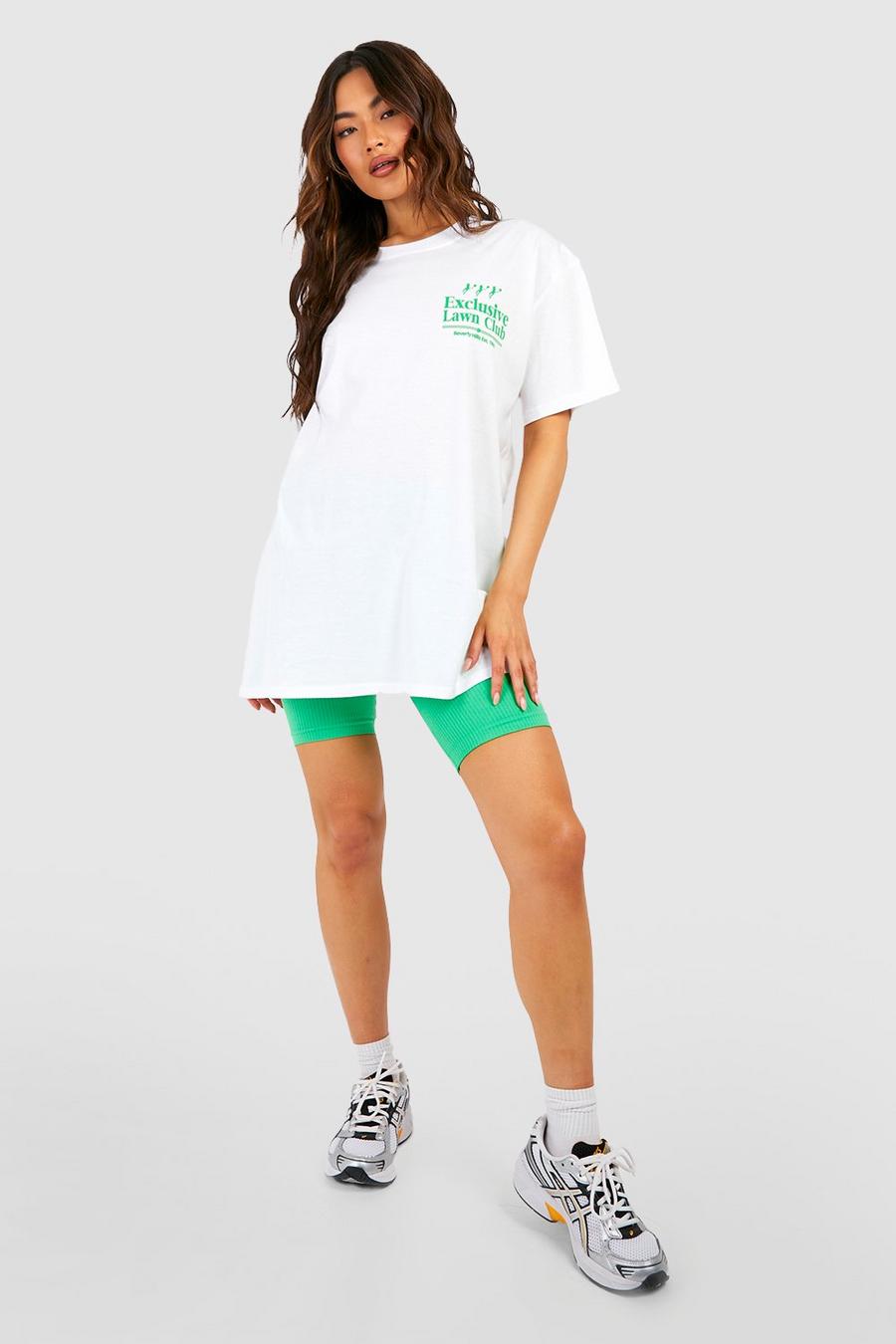 Oversize T-Shirt mit Lawn Club Taschen-Print, White