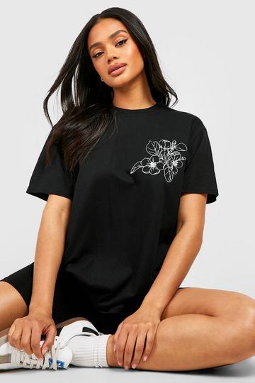 Flower Pocket Print Oversized T-Shirt black