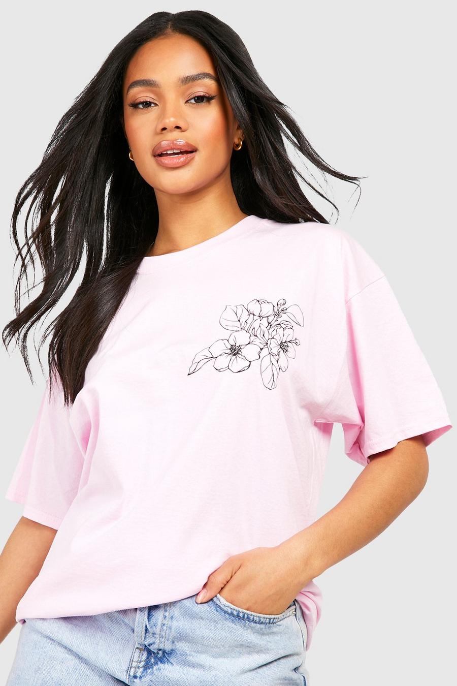Light pink Flower Pocket Print Oversized T-Shirt image number 1