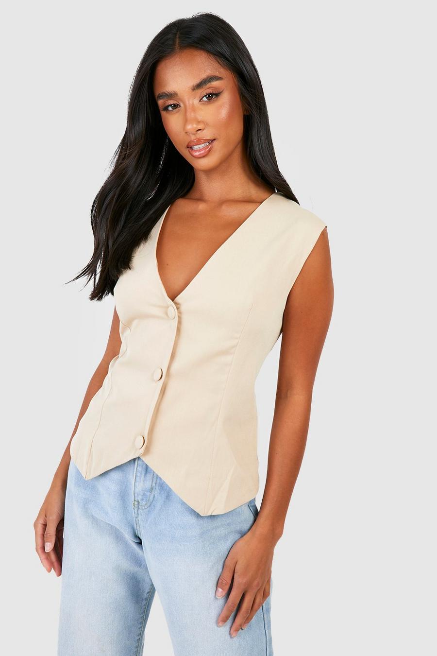Beige Petite Tailored Woven Vest image number 1