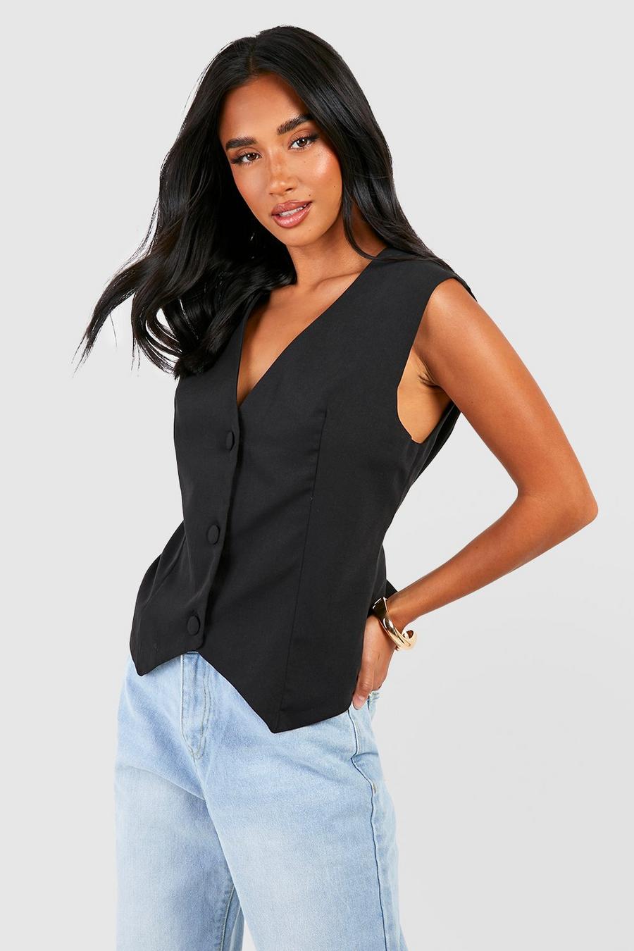 Black Petite Tailored Woven Vest image number 1