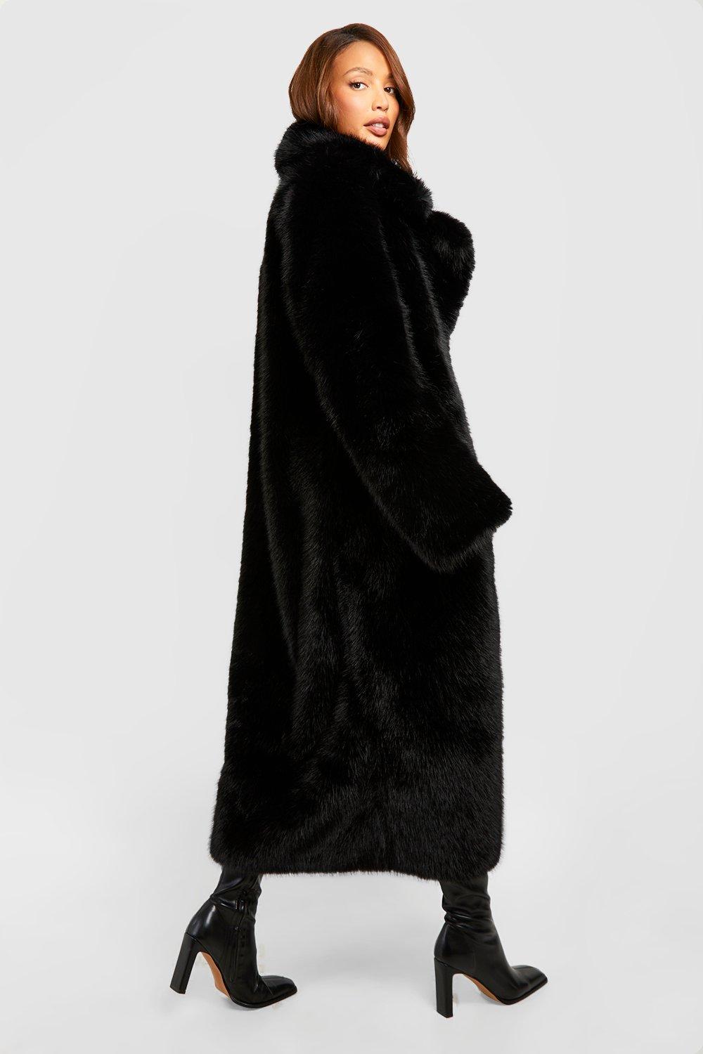 Faux fur black long coat sale