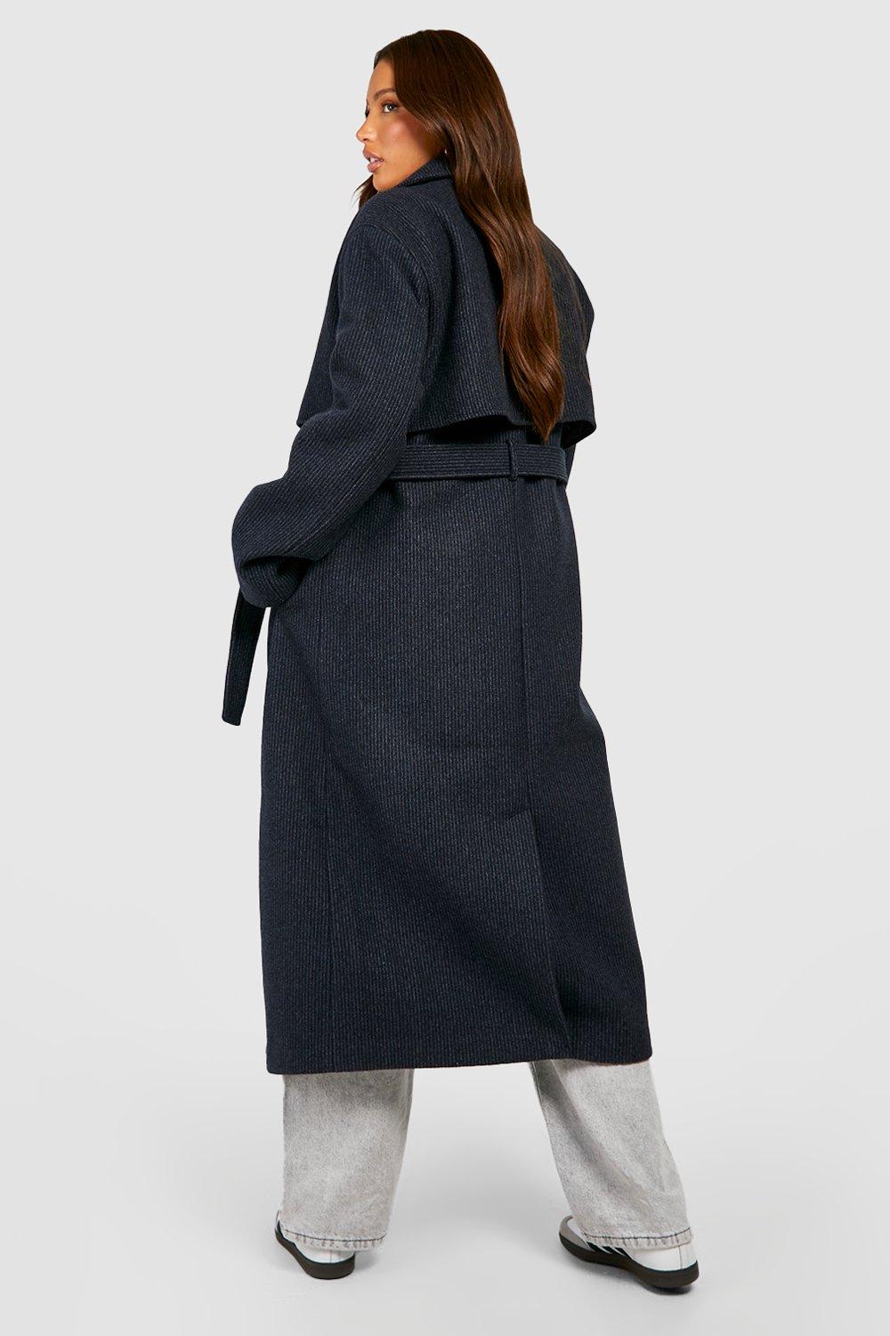 Navy belted cheap wool coat