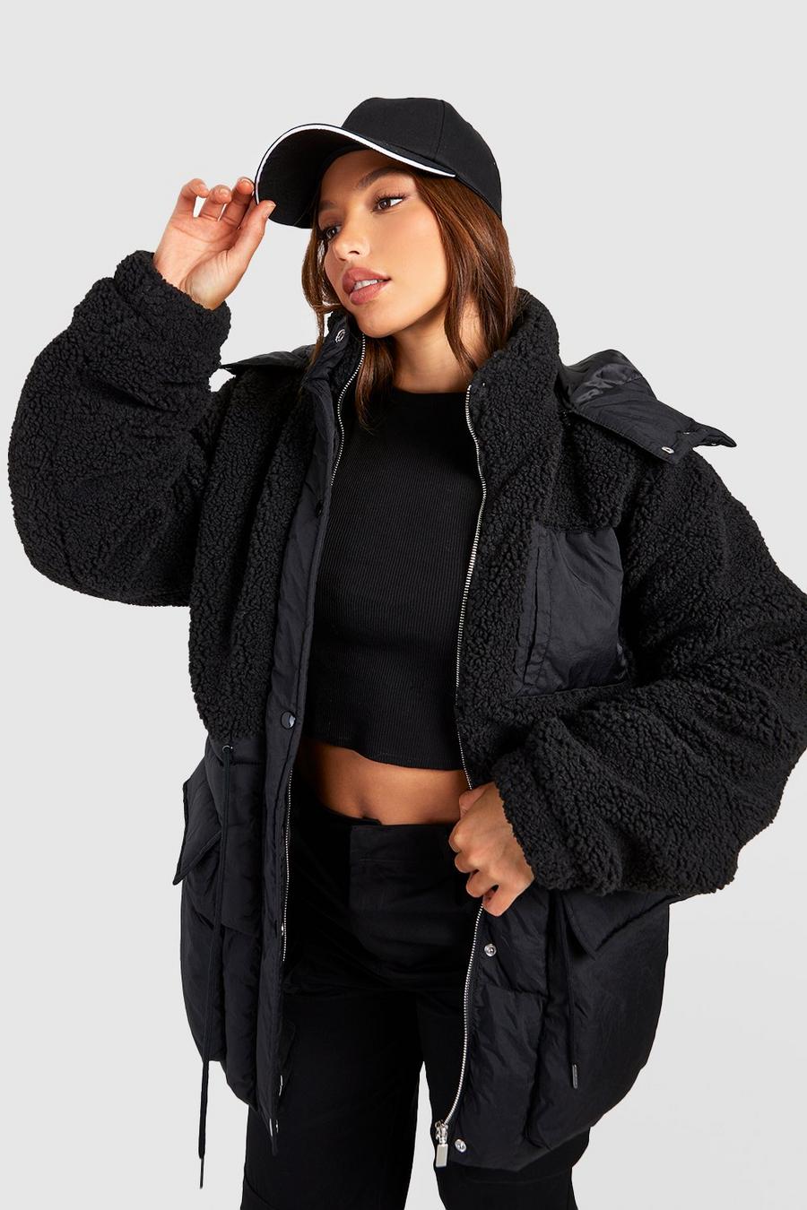 Oversized Teddy Cropped Puffer Jacket / Black – Style Cheat