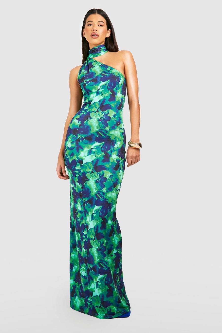 Green Tall Floral Drape Neck Maxi Dress image number 1