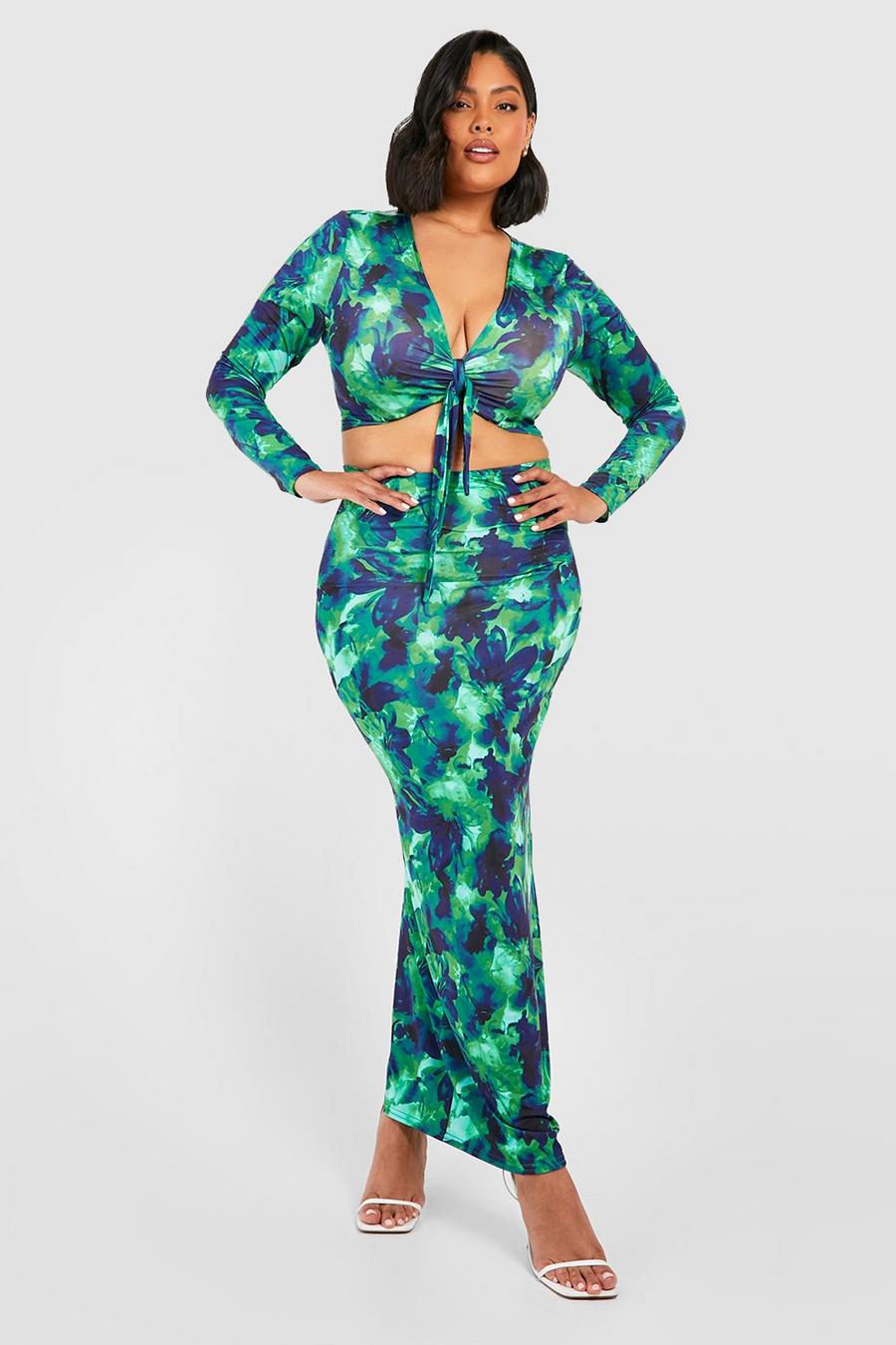 Gonna maxi Plus Size seducente con stampa, Green image number 1
