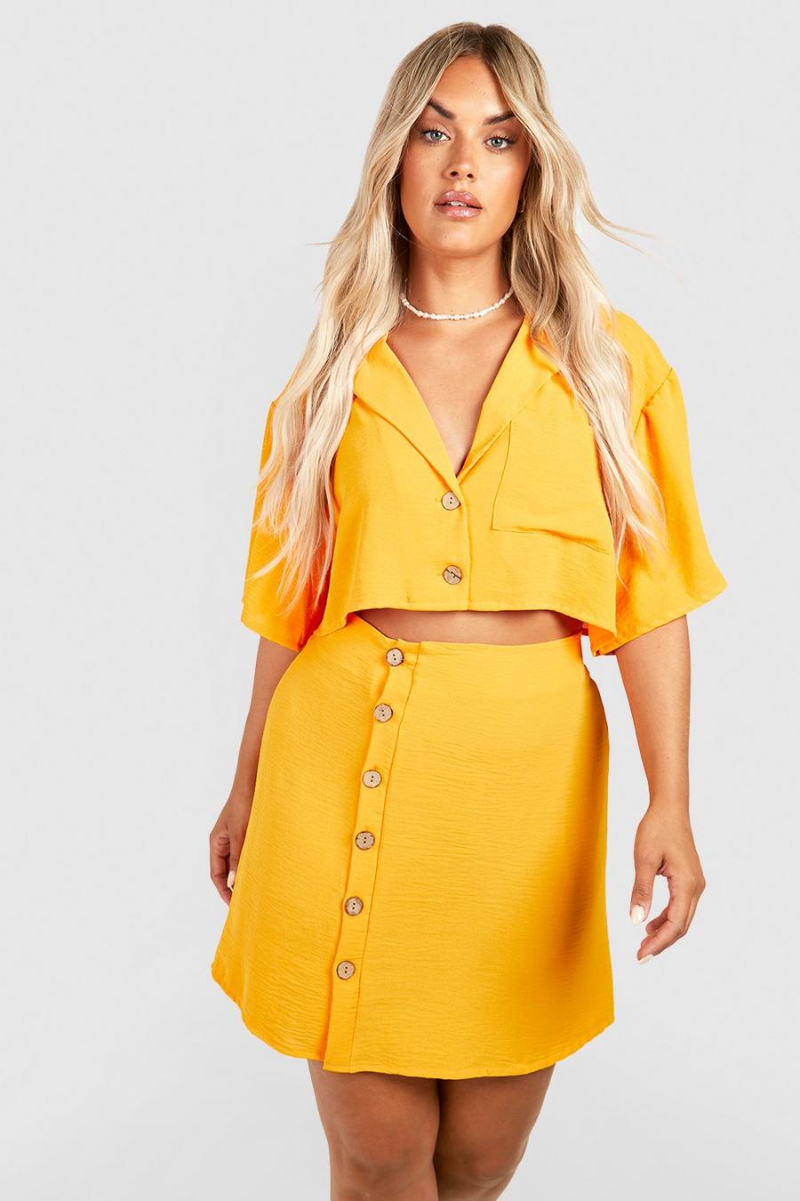 Orange Plus Woven Hammered Button Mini Skirt