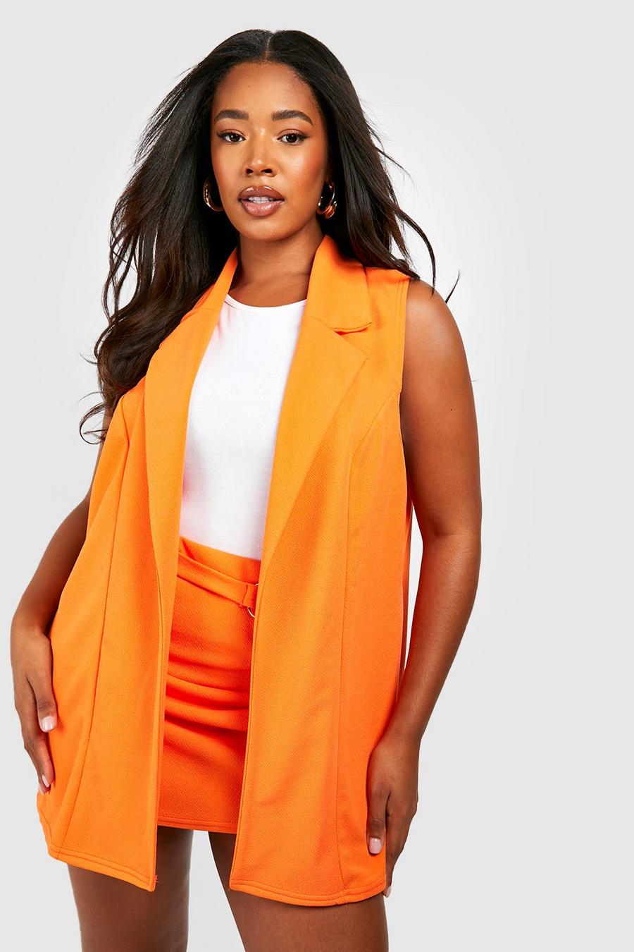 Orange Plus Jersey Knit Sleeveless Tailored Blazer image number 1