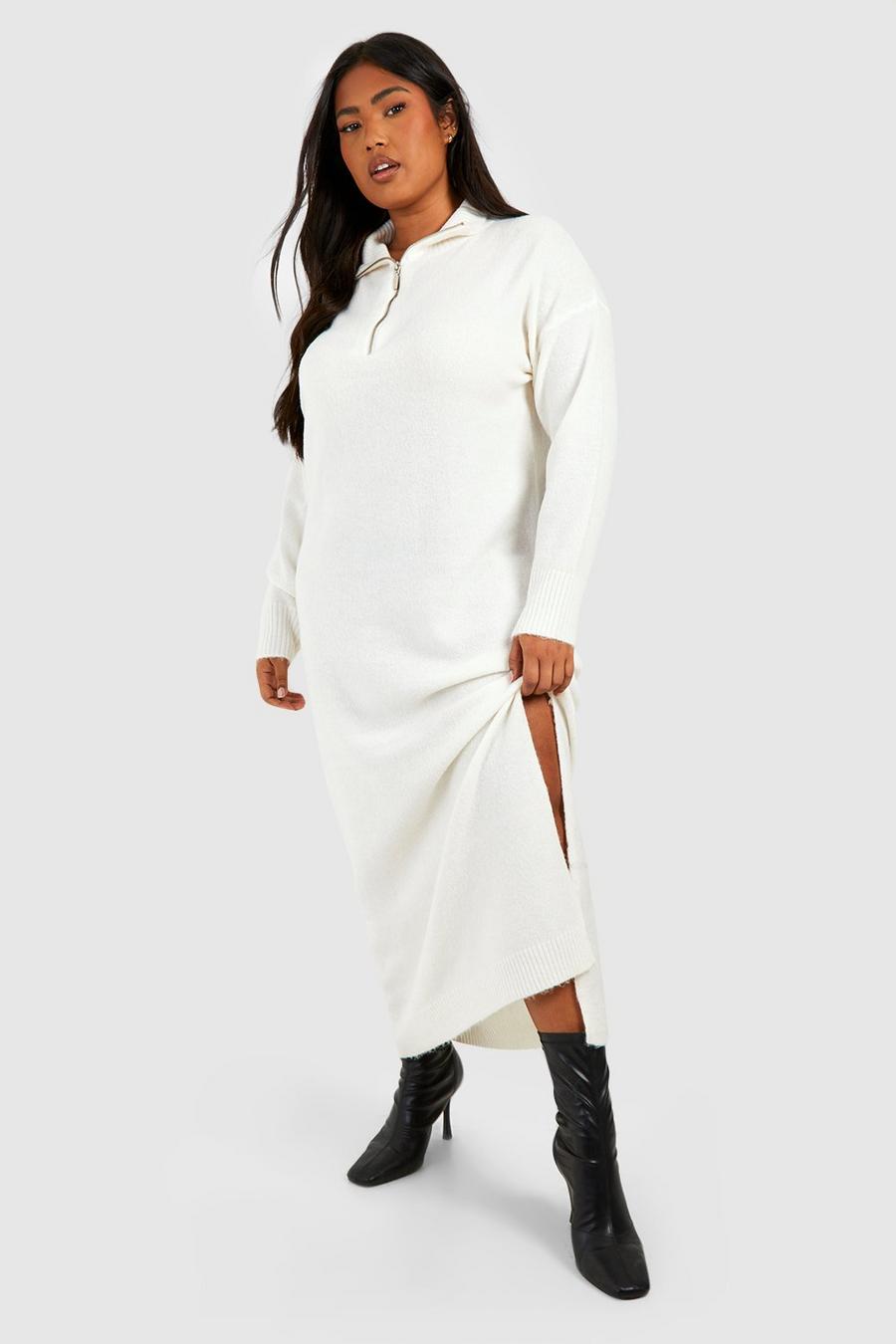 Stone Plus Zip Polo Collar Knitted Maxi Dress image number 1