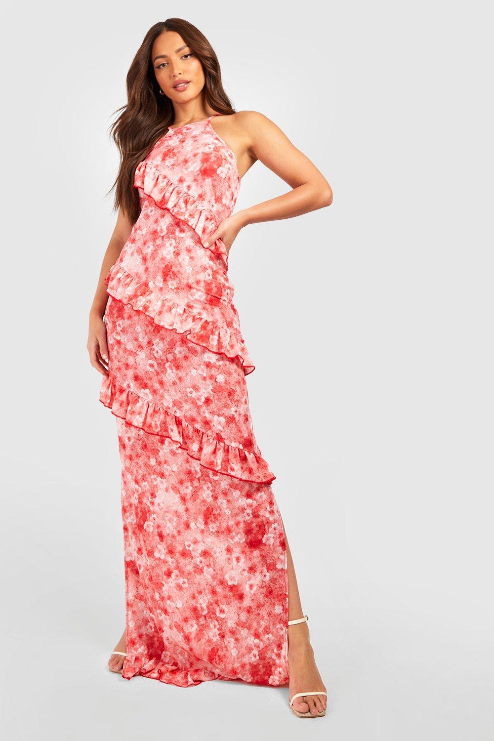 Halter ruffle maxi store dress