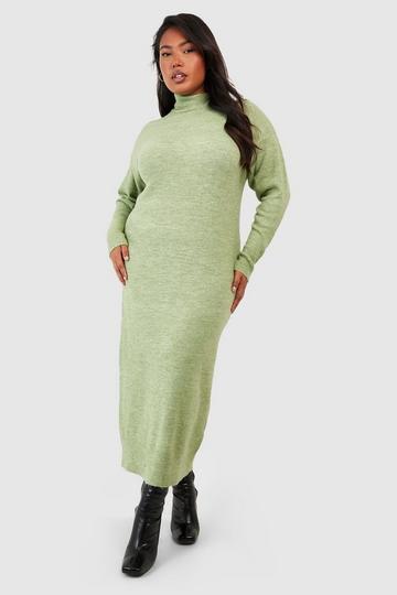 Sage Green Plus Soft Knit Midaxi Dress