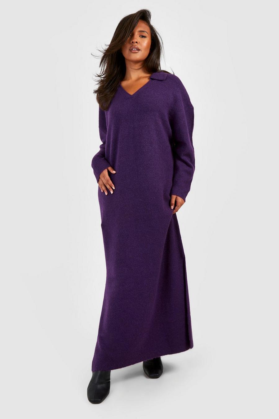 Purple Plus Soft Rib Polo Midaxi Dress image number 1
