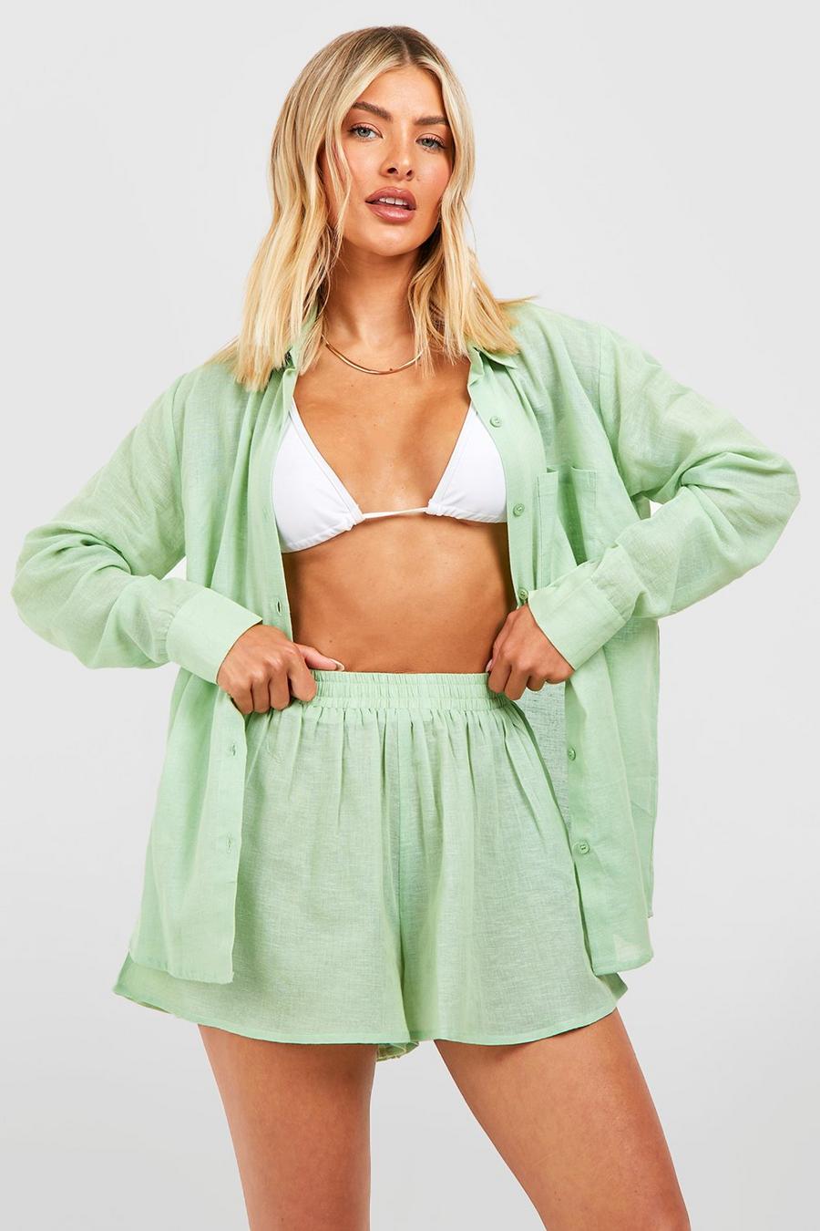 Sage Linen Look Shirt & Short Beach Co-ord image number 1