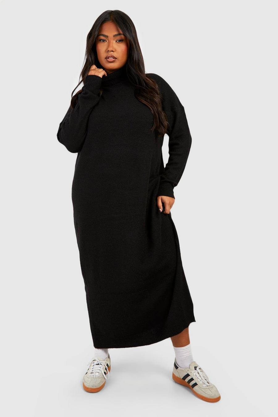 Black Plus Soft Knit Roll Neck Midi Dress image number 1