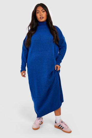 Plus Soft Knit Roll Neck Midi Dress cobalt