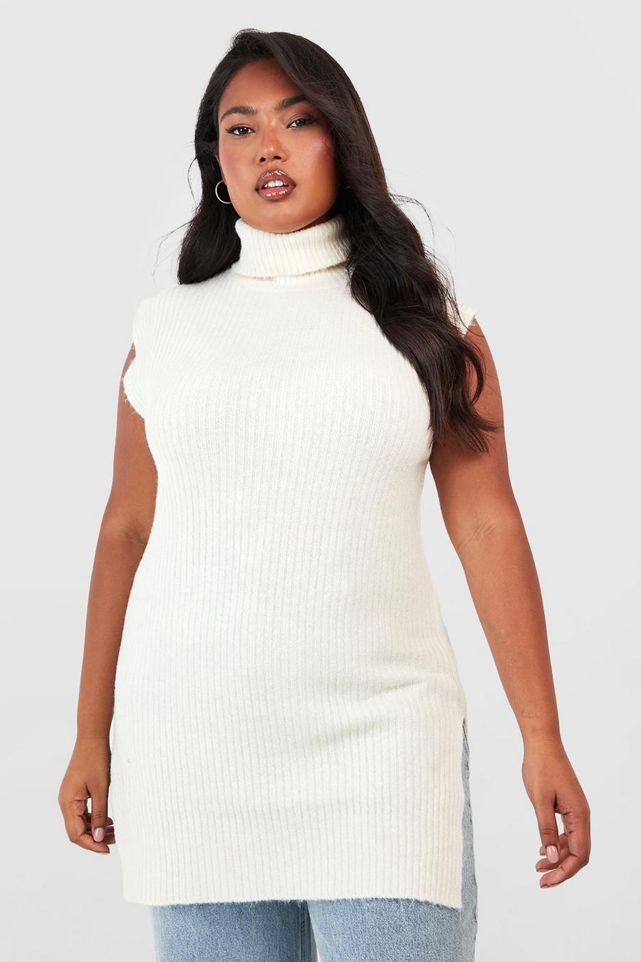 Stone Plus Roll Neck Knitted Longline Tank  image number 1