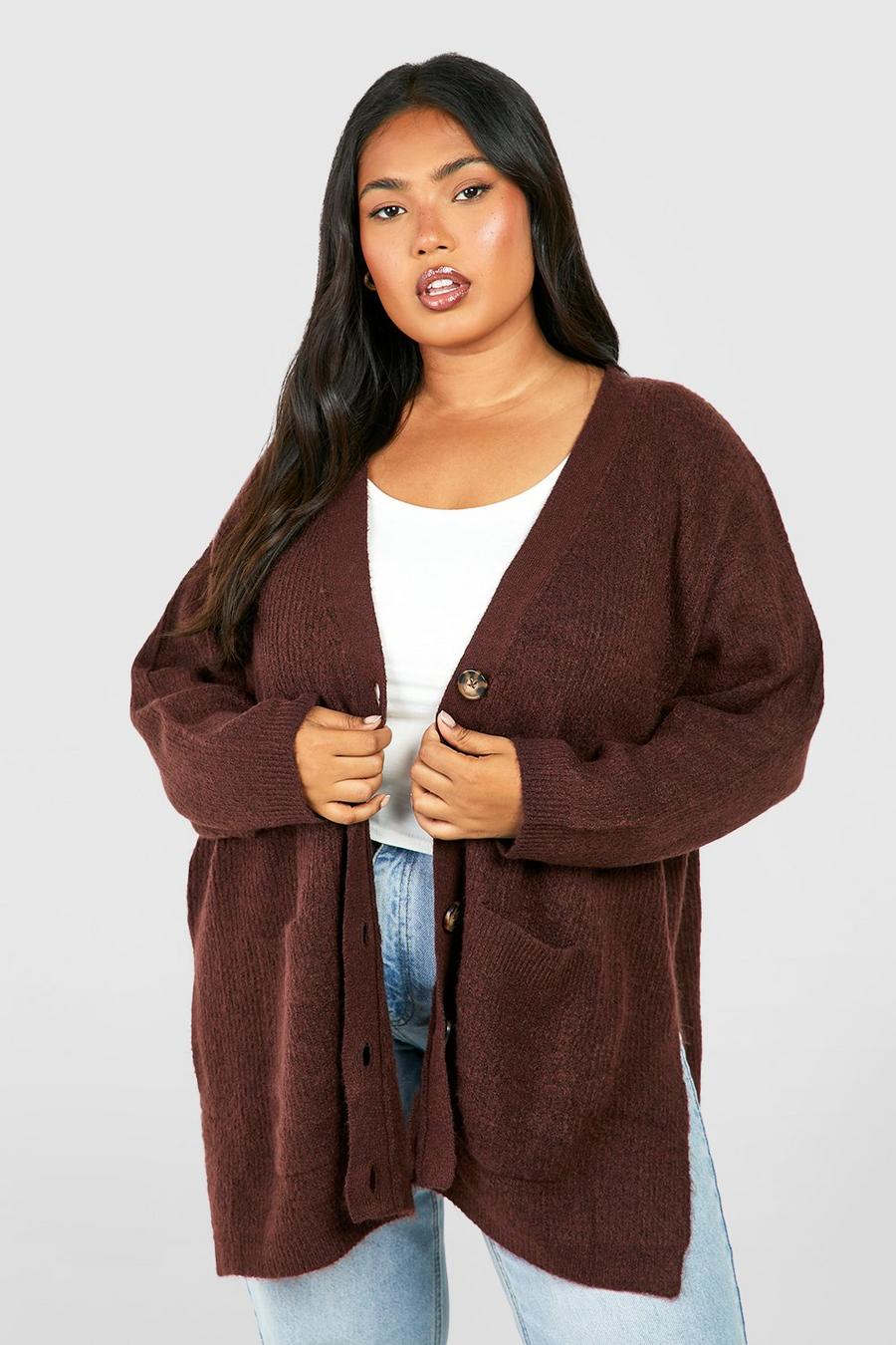 Chocolate Plus Soft Knit Slouchy Cardigan image number 1