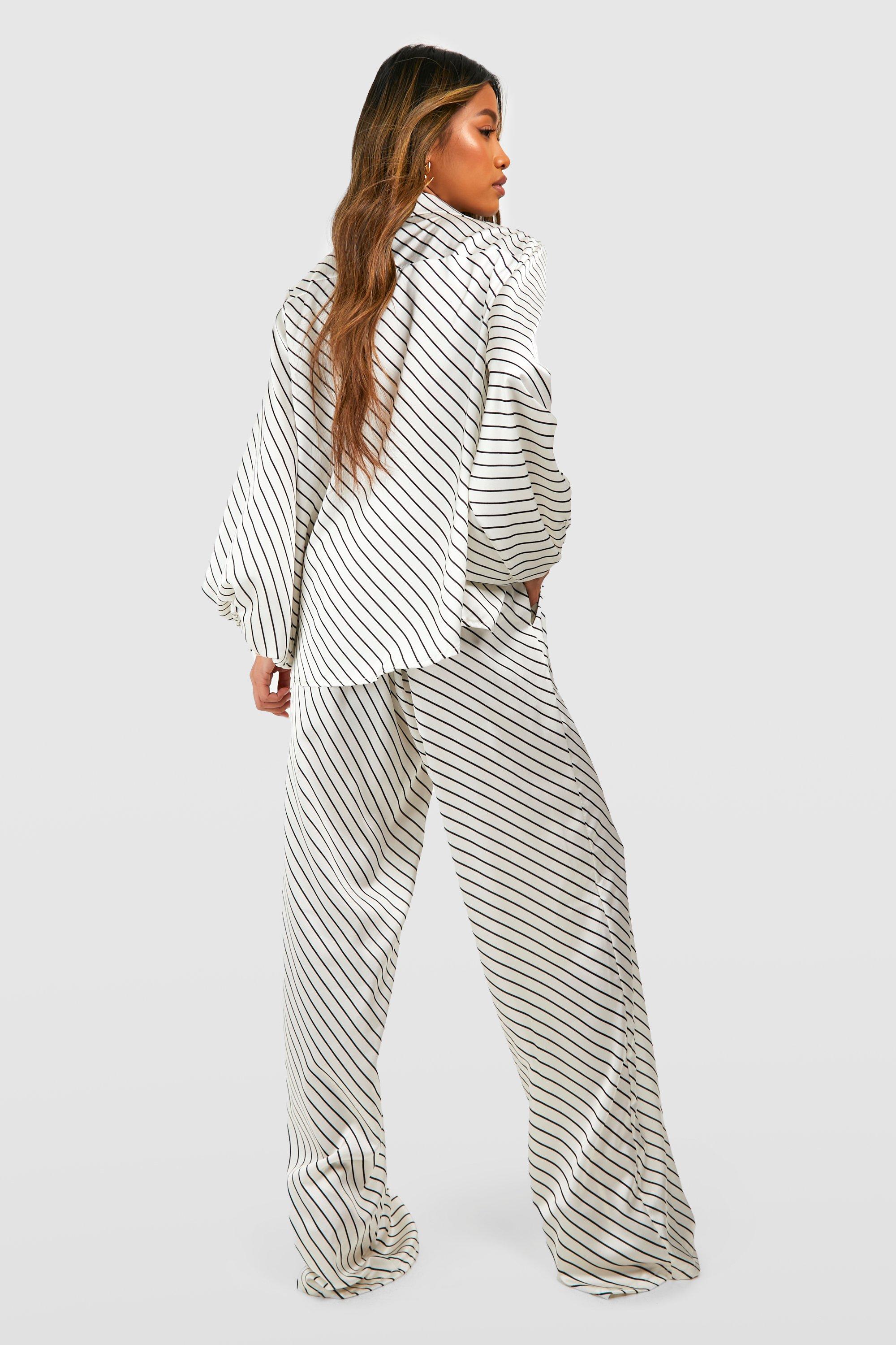 Women s Striped Print Wide Leg Trousers Boohoo UK